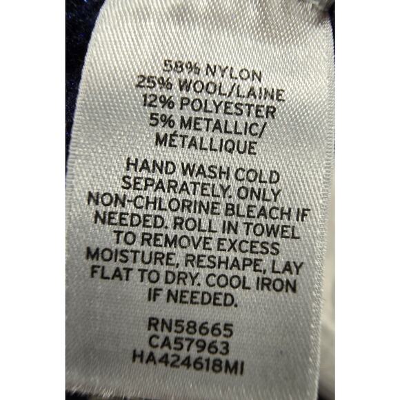 Halogen X Atlantic-Pacific Short Sleeve Sweater Wool Blend Blue Glitter Glam XS - Picture 8 of 8